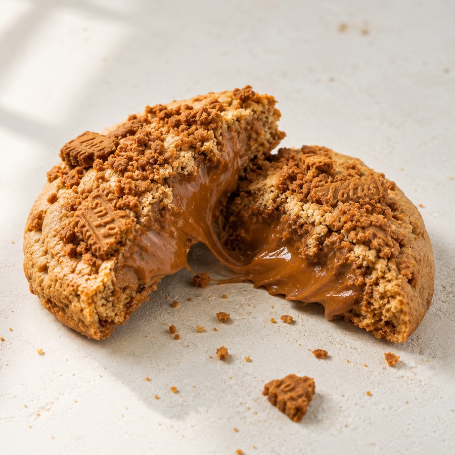 Biscoff Bomb with a molten Biscoff centre