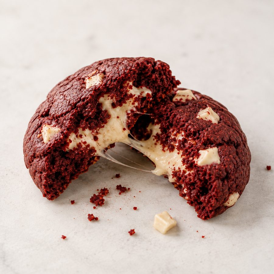 Red Velvet cookie with a cream cheese centre