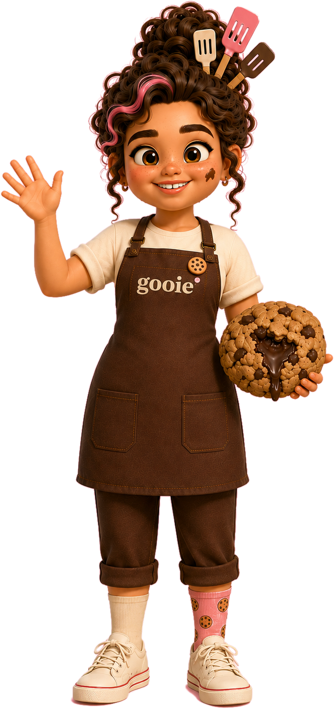 Chunk, the Gooie mascot, waving